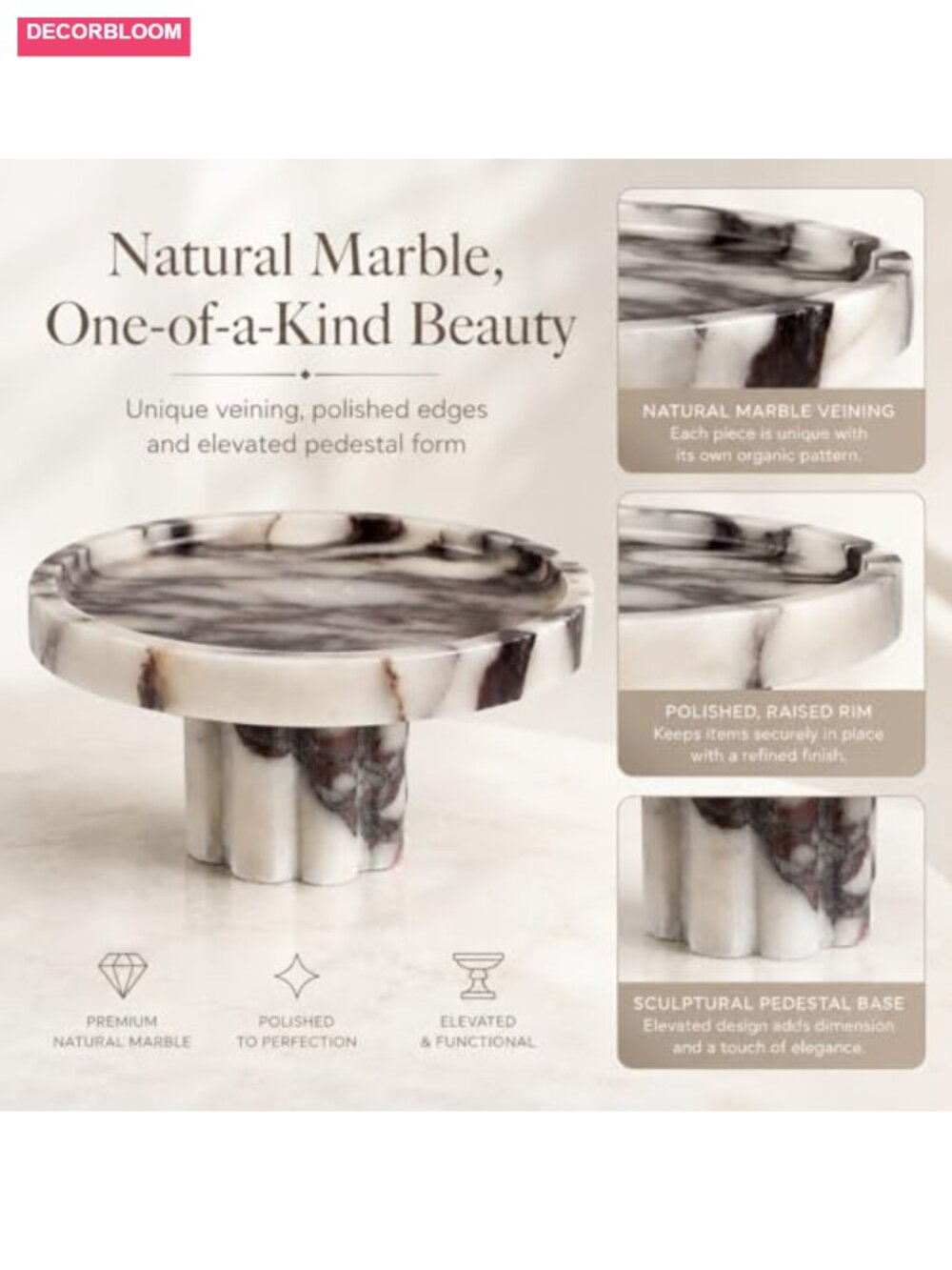 Natural Marble Vanity Tray with Legs Footed Perfume Display Dresser Organizer - Picture 5 of 6